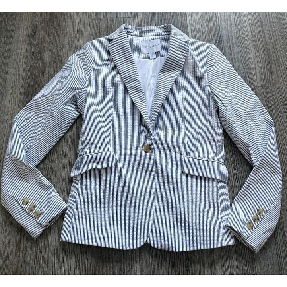Carolina Bell Montreal Denim White Striped Blazer Jacket Size Small